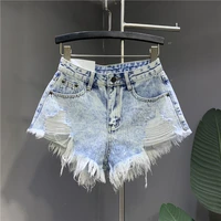 harajuku raw edge tassel denim shorts women 2022 summer new wide leg shorts female a line hot pants hot girl ripped washed jean