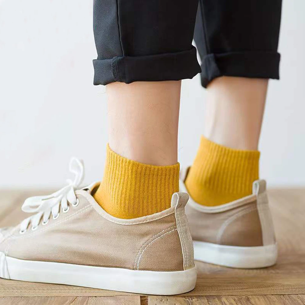 Man Cotton Short Socks 5Pairs Men Ins Comfortable Casual Ankle Socks Solid Color Fashion Harajuku Breathable Sports Socks Gift