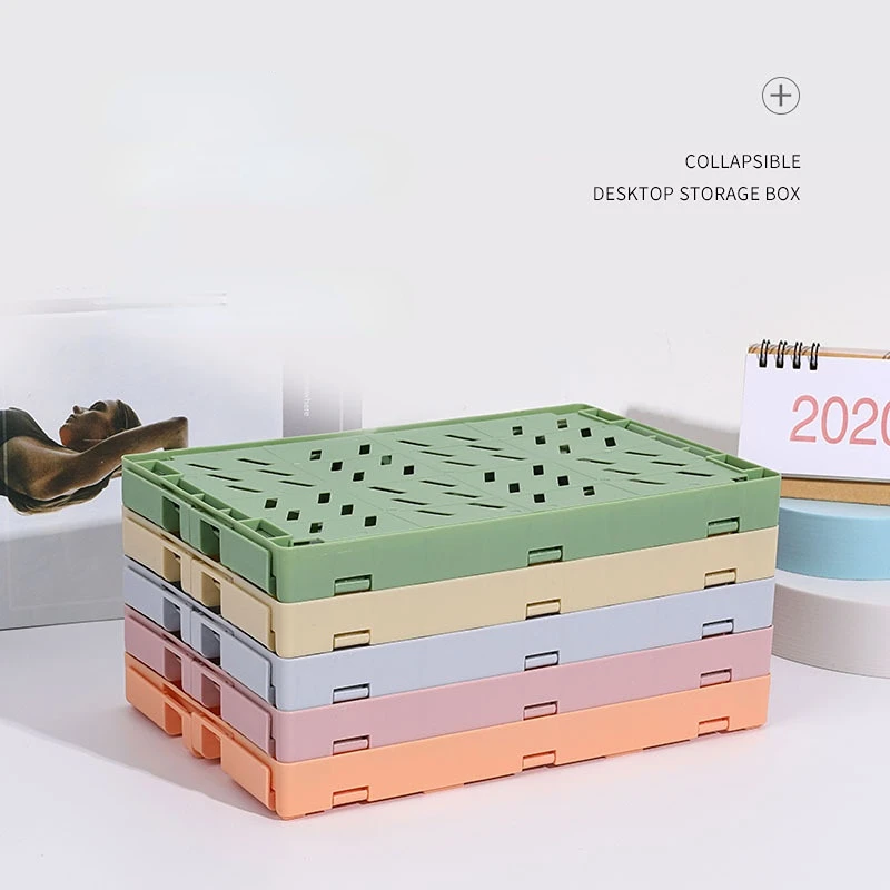 

5 Color Organizing Storage Baskets Case Folding Student Desktop Basket Tape Stationery Plastic Foldable Container Storage Box