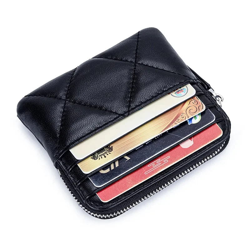 

Mini Real Leather Sheepskin Coin Purse Women Square Pouch Quilted Pattern Portable Daily Card Holder Functional Wallet