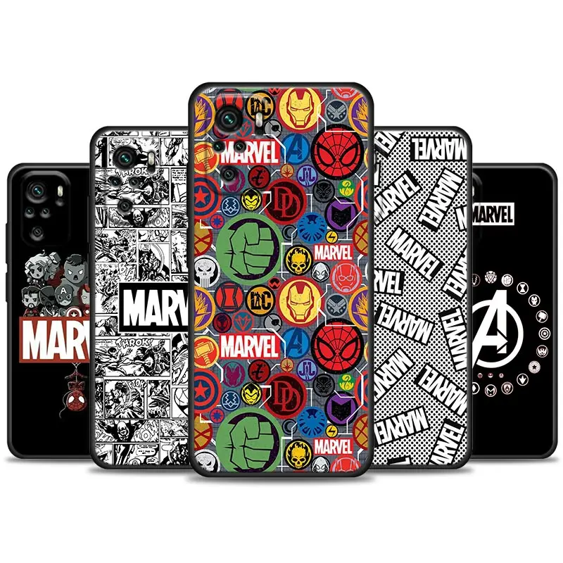 

Marvel Avengers Heros Logo Poster Phone Case For Poco Redmi Note 8 Poco X4 X4 NFC M4 X3 F3 M3 Phone F1 GT Pro Black Cover Fundas