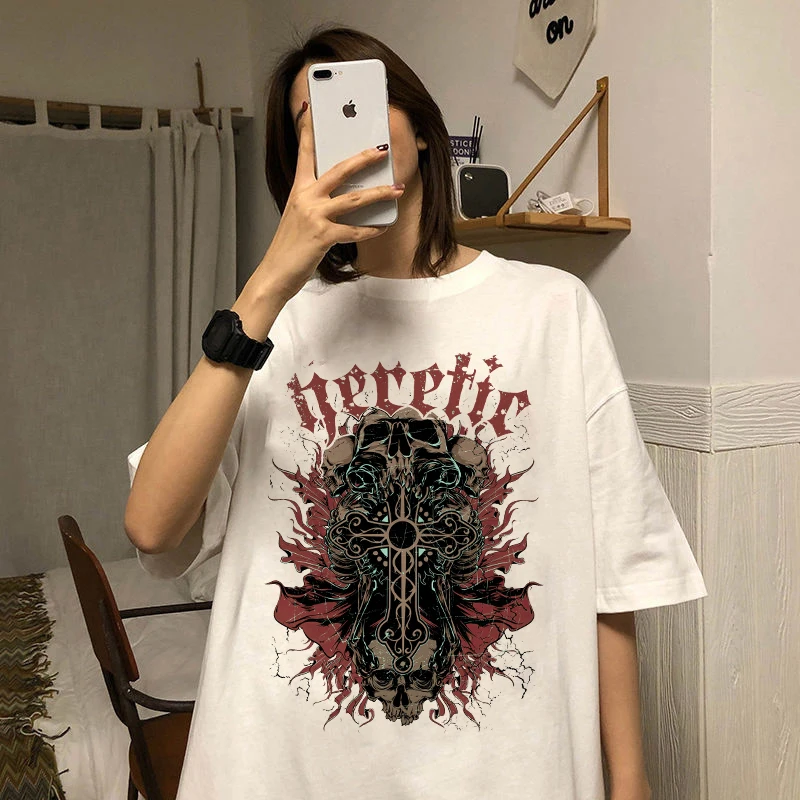 Женская летняя Свободная рубашка в готическом стиле с принтом черепа |