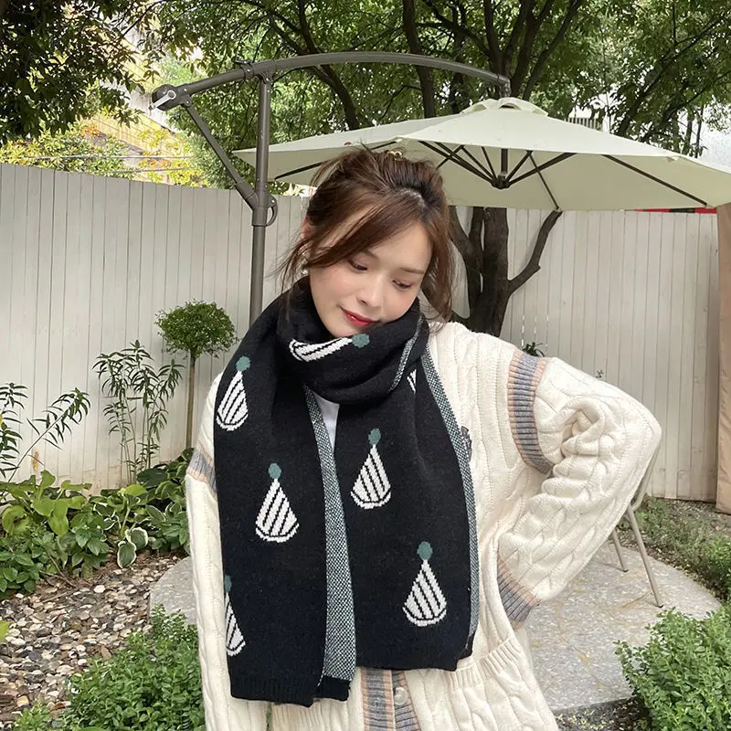 Рождественский красный шарф для женщин теплая осенне-зимняя версия вязаный пар