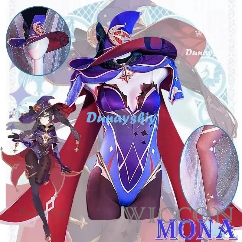 Аниме игра Genshin Impact Mona костюмы для косплея комбинезон костюм на Хэллоуин женщин