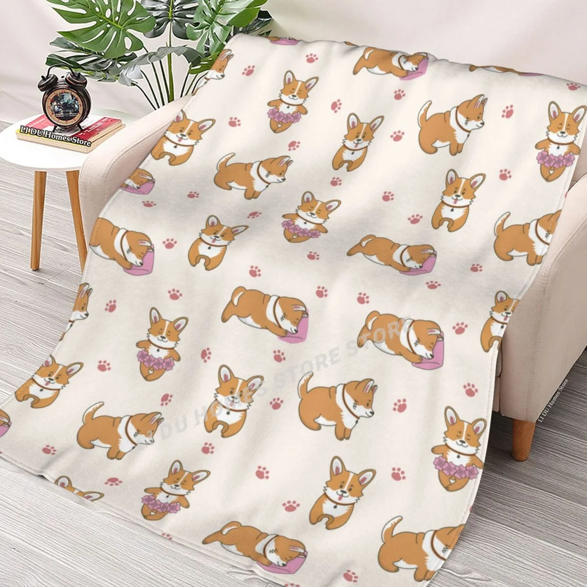 

Cute Corgi Dogs. Little Puppies Are Standing, Eating, Sleeping Throw Blanket flannel Collage Blanket Bedding soft Cover Blankets