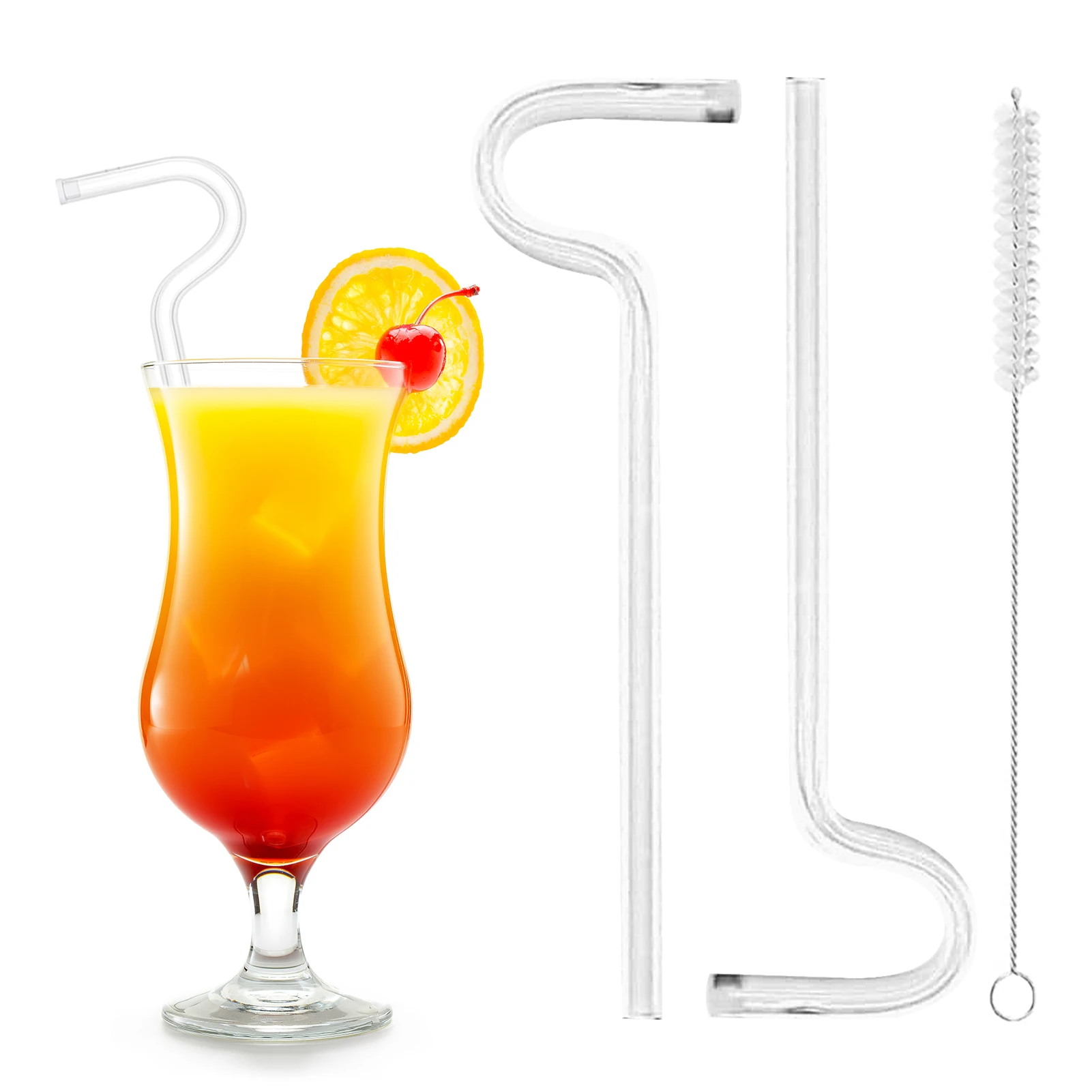 

3pcs/set Sideway Coffee Anti Wrinkle Straw Durable Juice With Cleaning Brush Curved Portable Reusable Glass Lip Care Drinking