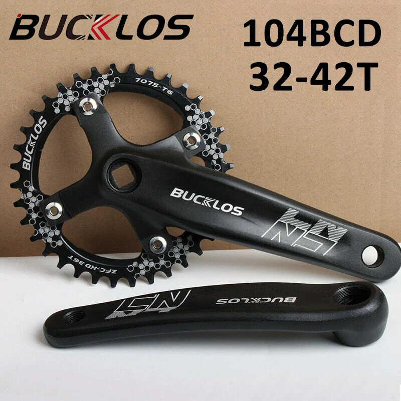 

BUCKLOS 104BCD Mountain BIke Crankset 32T/34T/36T/38T/40T/42T Aluminum Alloy MTB Crank Set Square Hole Crankset Bicycle Parts