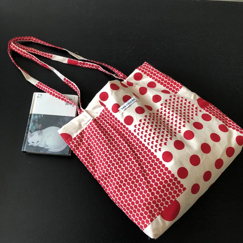 

Cute Canvas Shoulder Bag for Women Red Polka Dot Design Fashion Handbag 2023 New Large Capacity Versatile Casual Bolso De Mujer