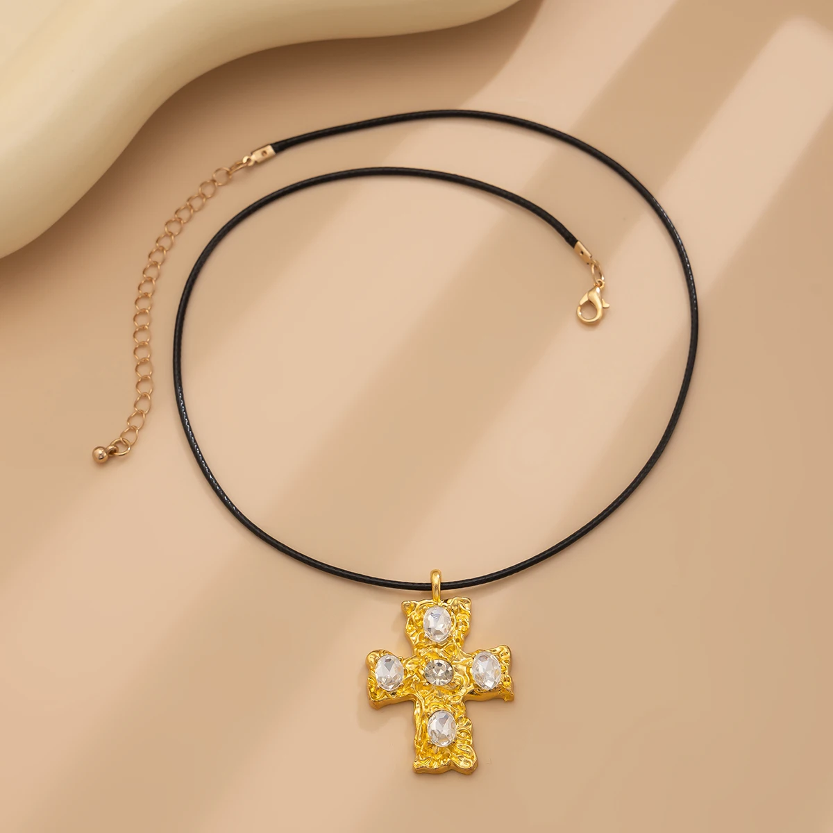 Salircon Винтажное Женское Ожерелье С Подвеской В Виде Креста Черная Кожа Вощеная