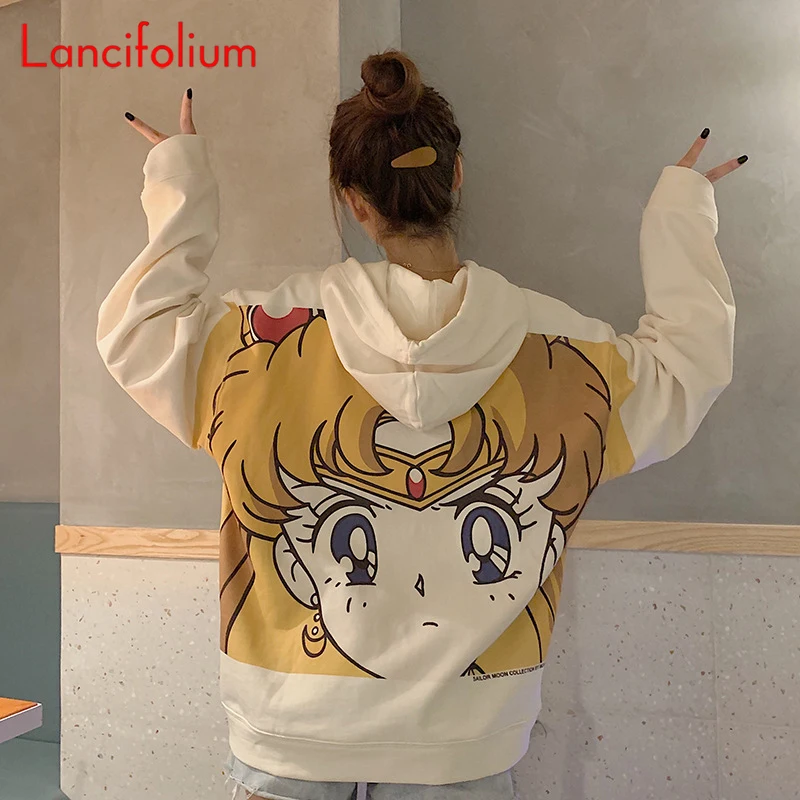 

Cartoon Sailor Moon Hooded Hoodie Fall Winter Graphic Long Sleeve Oversized Y2k Kawaii Harajuku Streetwear Sweatshirt Women 2022