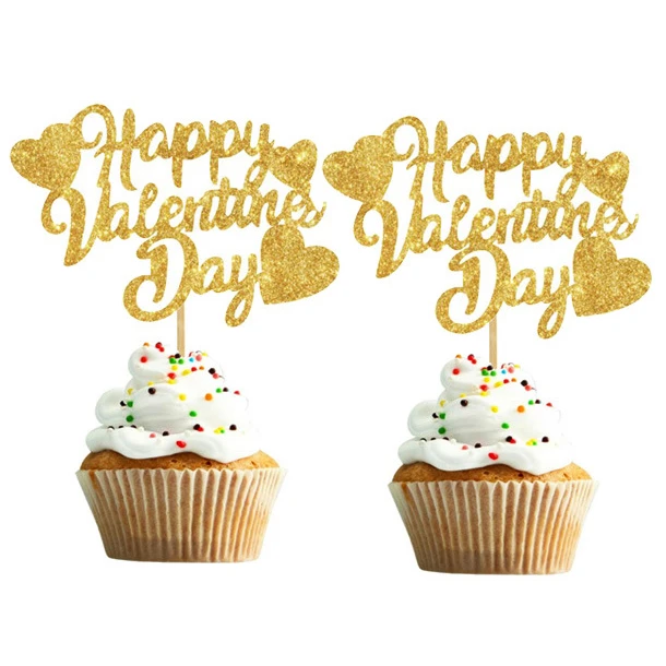 Топпер для торта на День Св. Валентина Блестящий картон Золотой Декор ко Дню