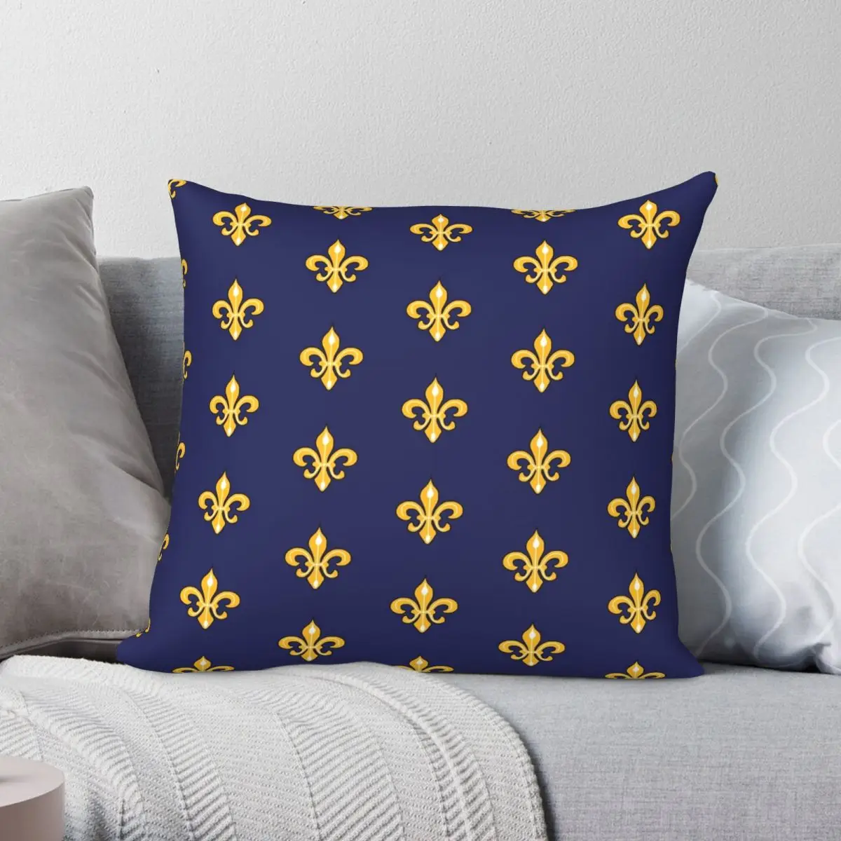 

Fancy Fleur De Lis Square Pillowcase Polyester Linen Velvet Pattern Zip Decor Pillow Case Sofa Cushion Case