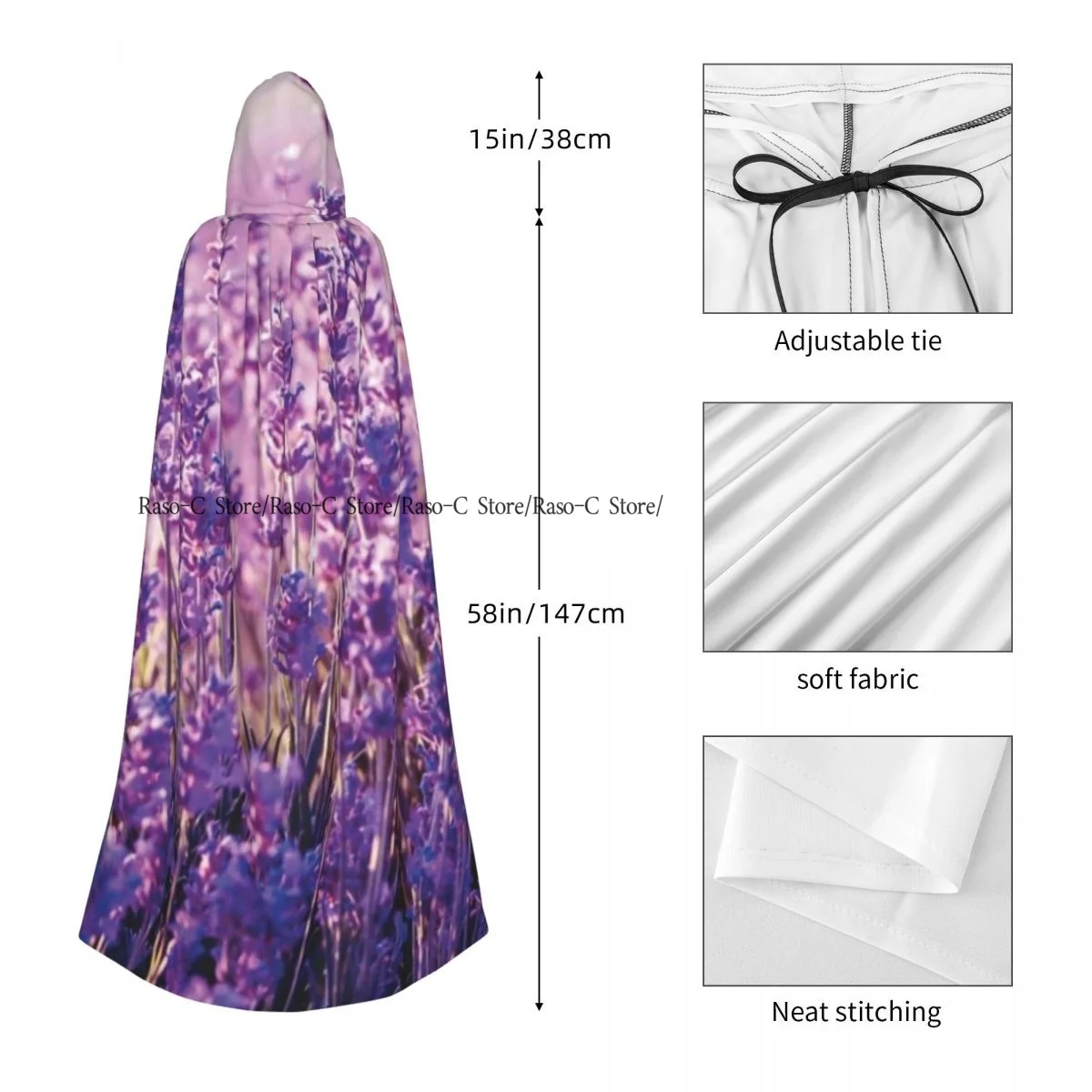 Длинная накидка плащ с лавандовыми цветами во Франции капюшоном пальто осенние