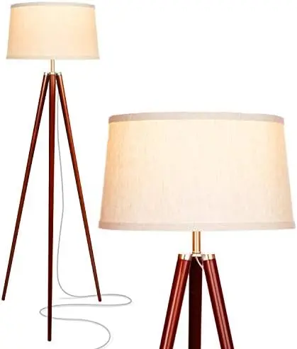 

LED Floor Lamp, Tall Lamp with Wood Legs, Mid-Century Modern Standing Lamp for Bedroom Reading, Tripod Lamp for Living Rooms &am