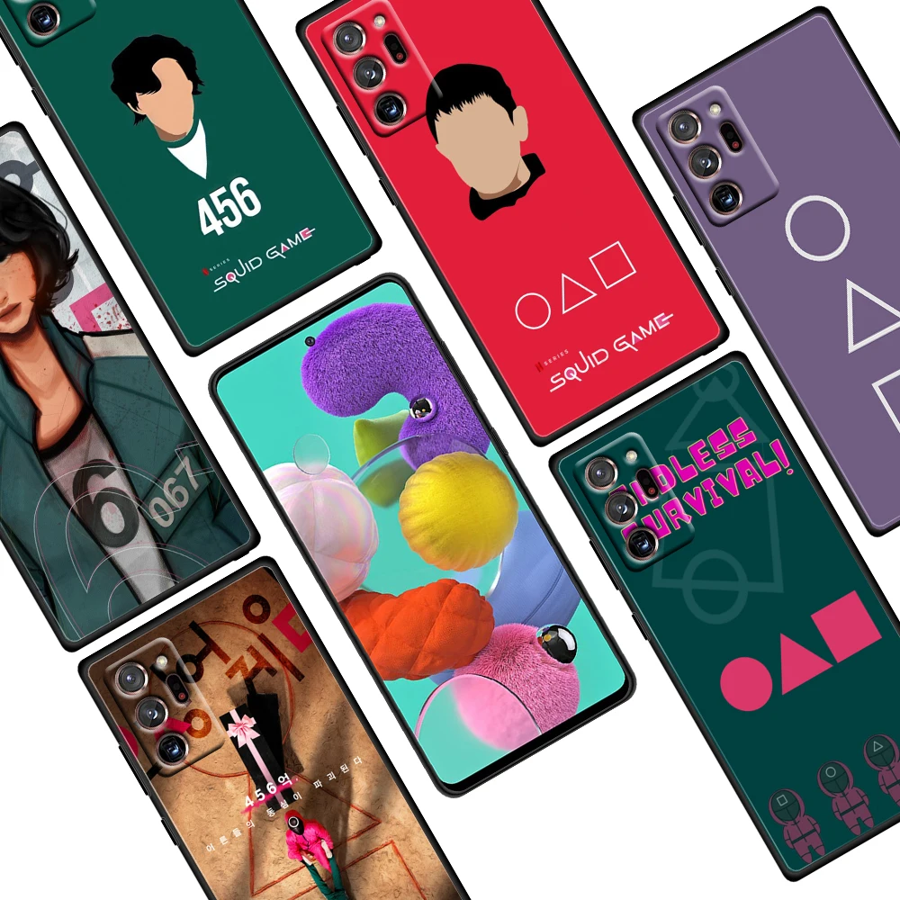 

Cute Squid Game Korea For Samsung Galaxy Note 20 Ultra Plus 10 9 8 F52 M62 M60 M31 M02 Core Soft TPU Black Phone Case