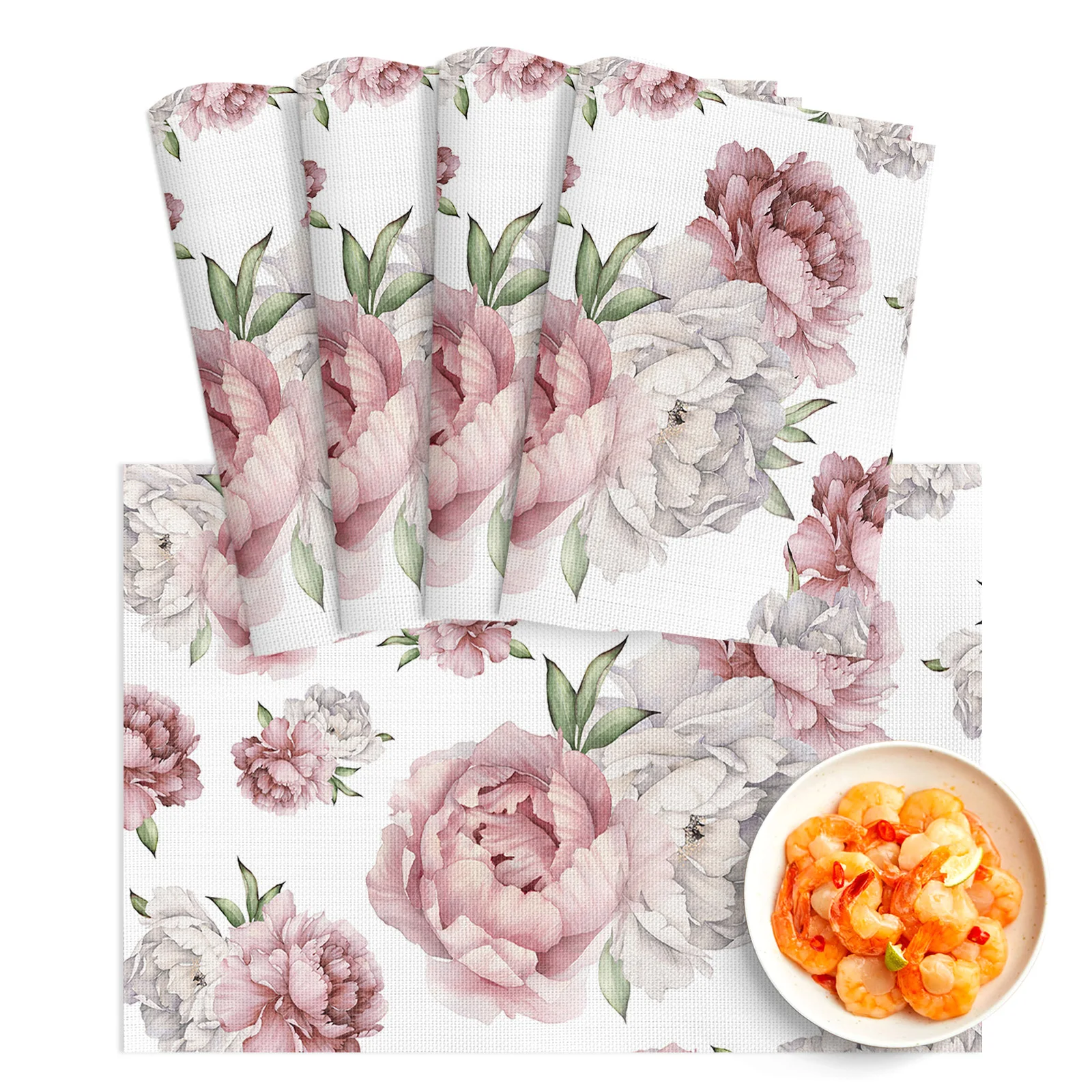 

4/6pcs Placemat Vintage Flowers Pink Peony White Restaurant Kitchen Accessories PVC Dining Table Mats Disc Bowl Coaster Pad