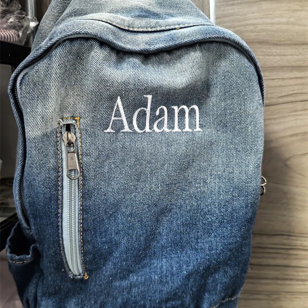 Новый детский рюкзак с именем под заказ джинсовый для мальчиков и девочек