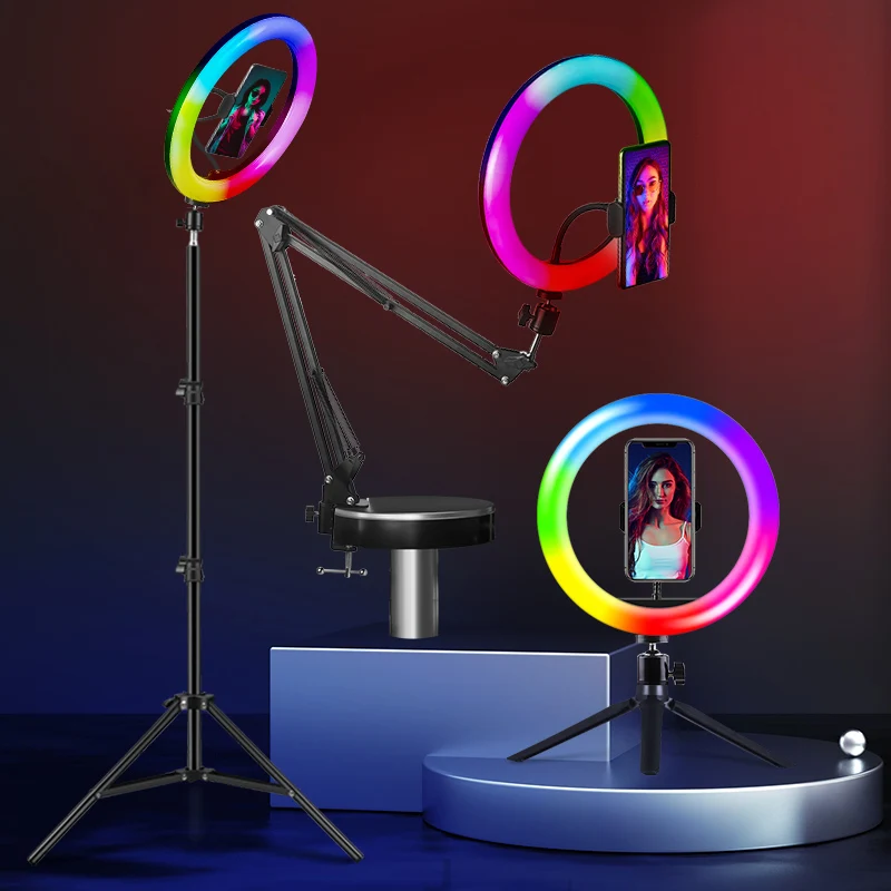 Кольцевой светодиодный светильник для селфи 10 дюймов RGB оправа лампы