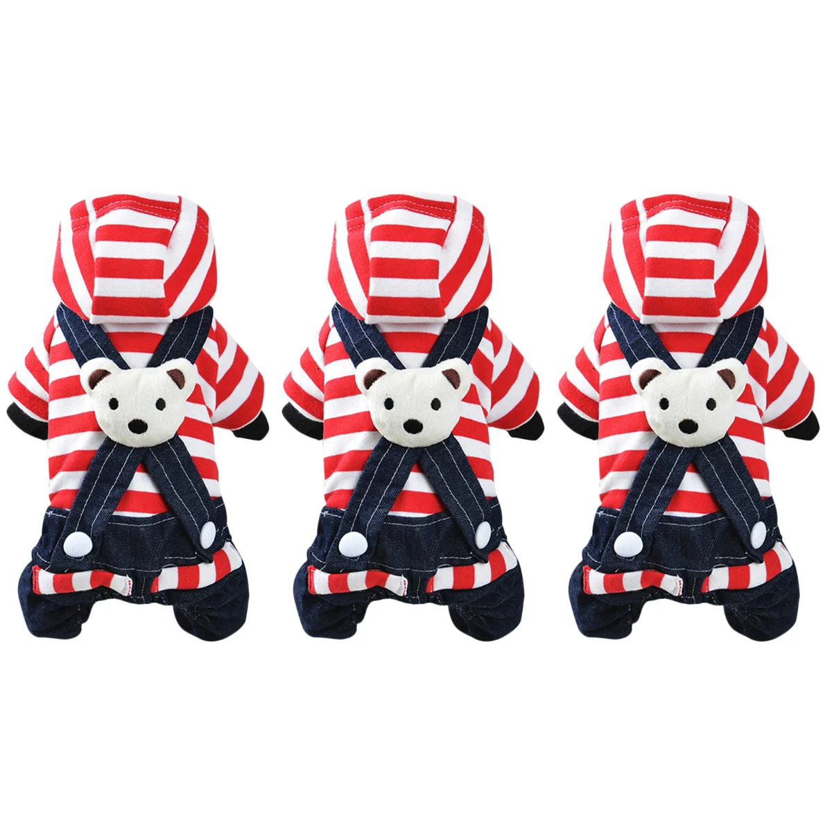 

3pcs Clothes Stripe Denim Suspenders Trousers Fashion Dog Costumes Supplies (Red Stripe, XS)