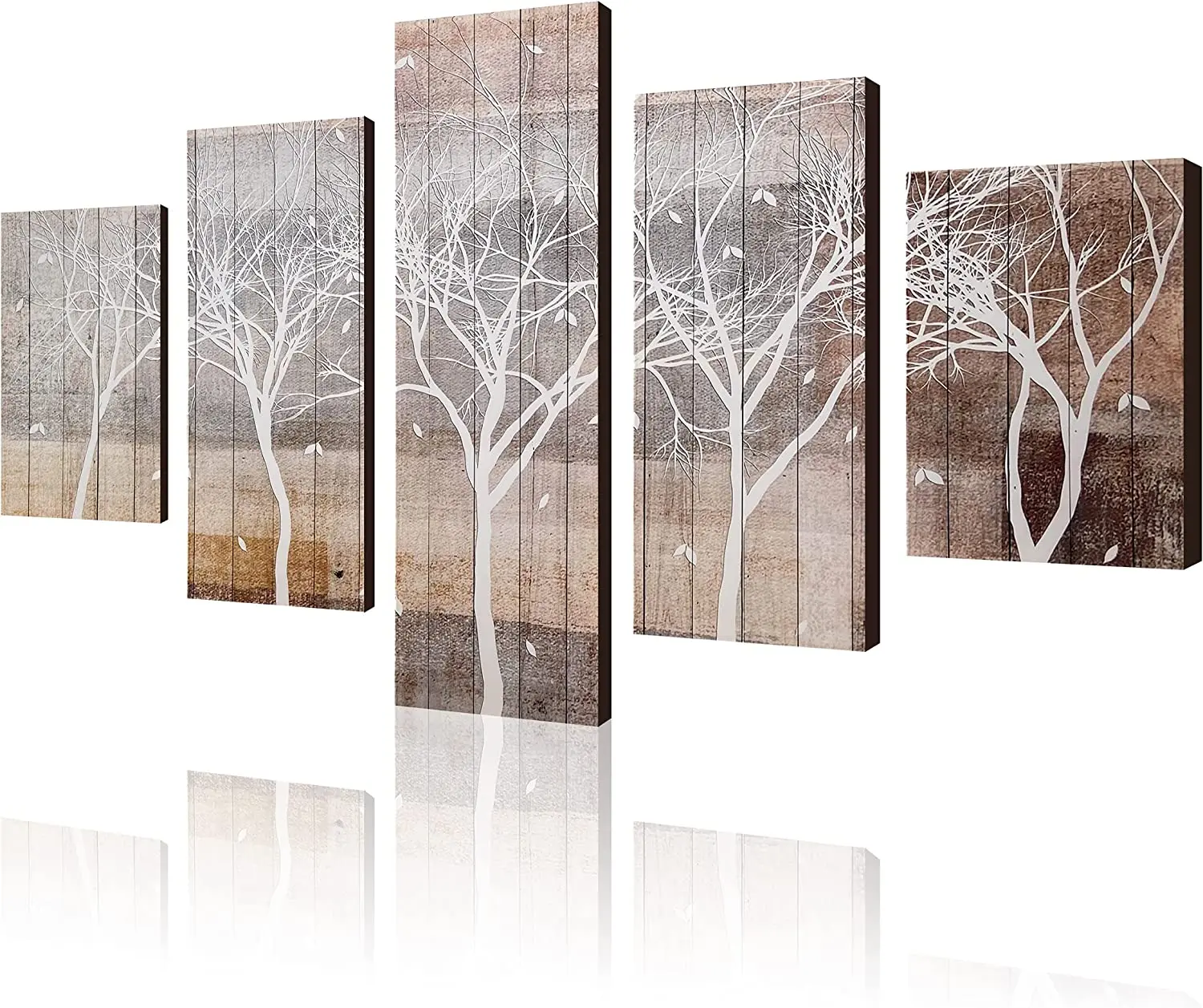 

5Pcs Autumn White Tree Silhouette Background Landscape Falling Leaves Fall Pictures Wall Poster Room Decor Modern 5 Pieces Art