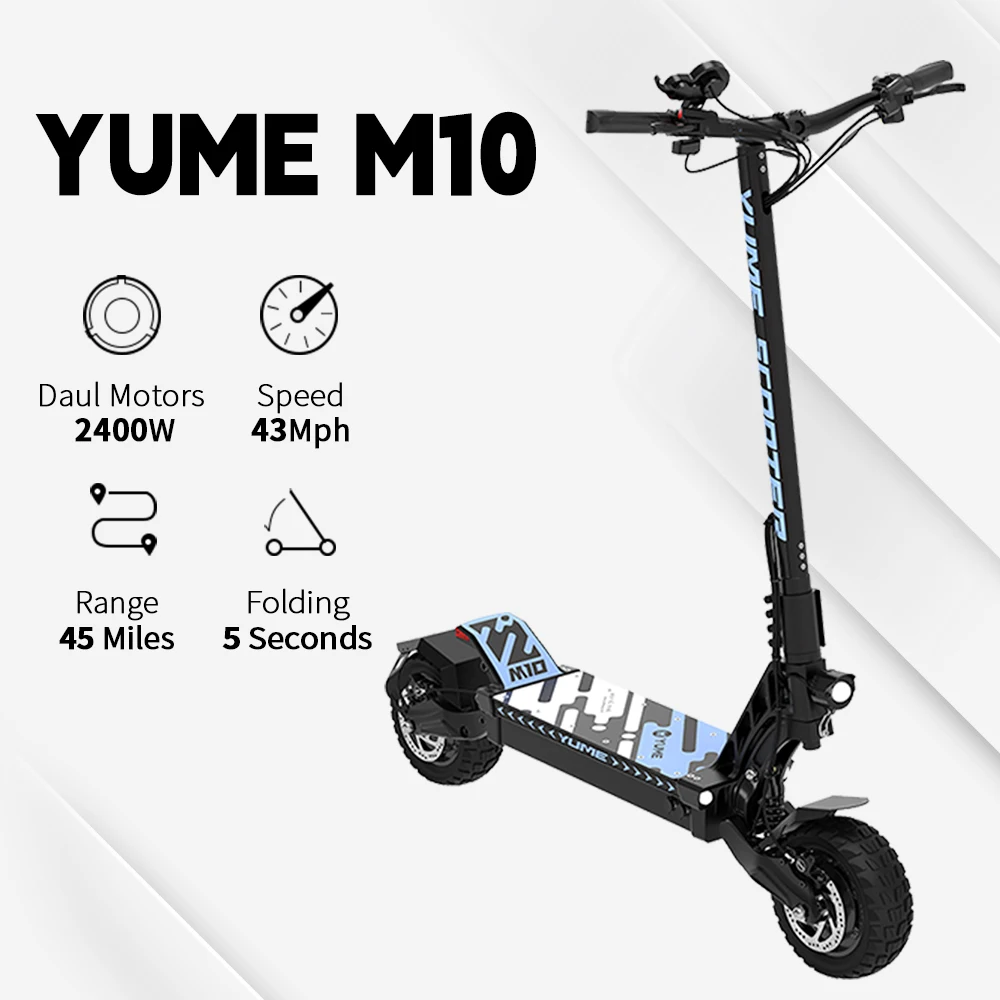 Двухмоторный складной электрический скутер YUME M10 60 в 2400 Вт 10-дюймовая внедорожная