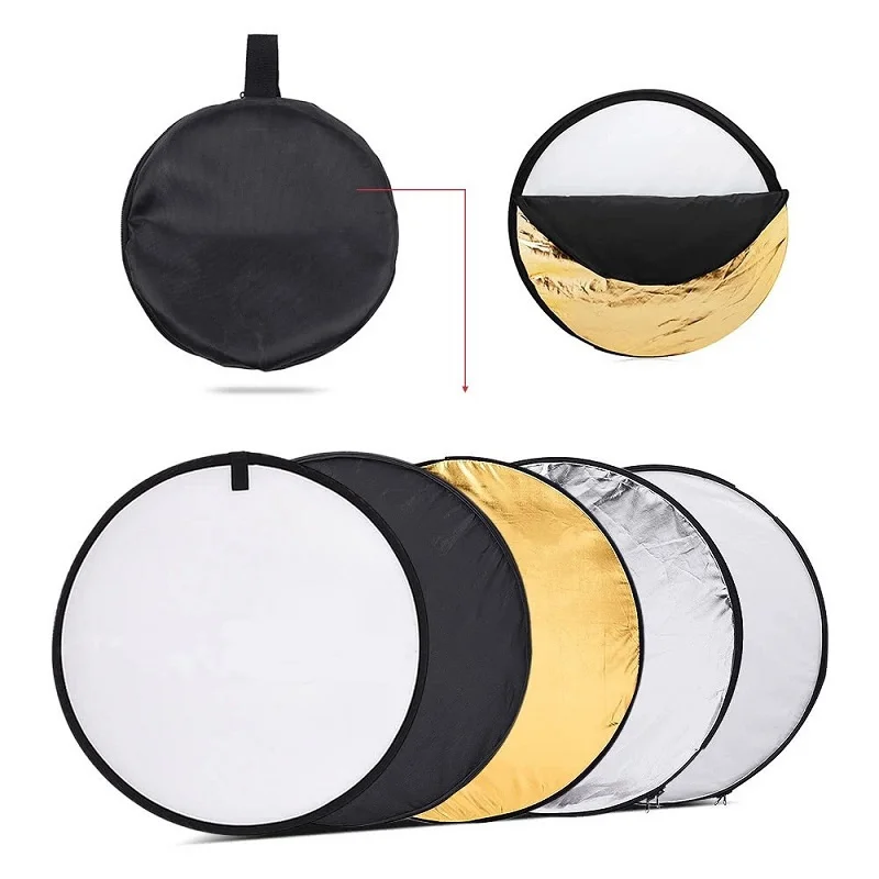 

60cm Handhold Multi Collapsible Portable Disc Light Reflector For Photography Studio Diffuers Reflector 5 In 1 Gold And Silver