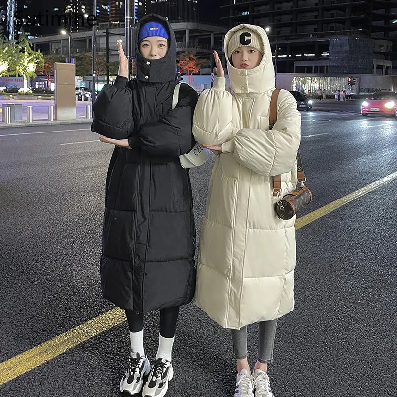 Down Cotton Jacket Women's Medium Long Korean Cotton Jacket Thickened Office Lady Winter Coat for Women Hooded Coat Women