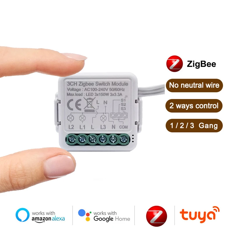 

Коммутационный модуль Tuya Smart Life 3CH Zigbee, устройство ВКЛ-ВЫКЛ, миниатюрный 3-канальный двухканальный голосовой переключатель для умного дома, м...
