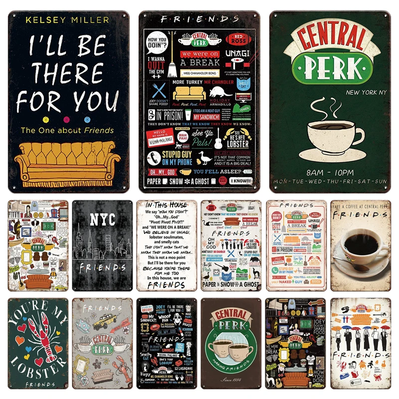 Central Perk Friends Coffee Friends TV Show Metal Sign Vintage Plaque Tin Poster Tin Sign for Coffee Bar Living Room Home Decor