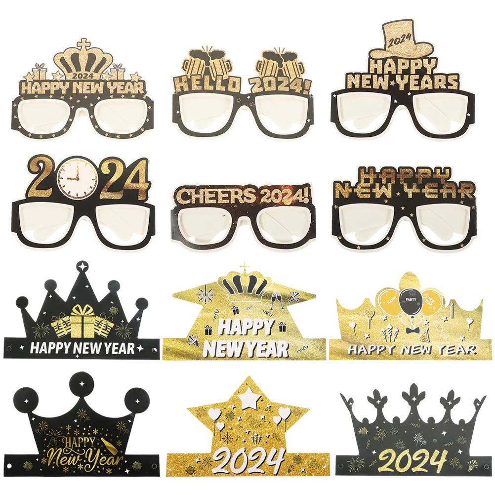 

Decorations 2024 Paper Glasses Frame Costume Eyeglasses New Year Party Hats Cone Supplies
