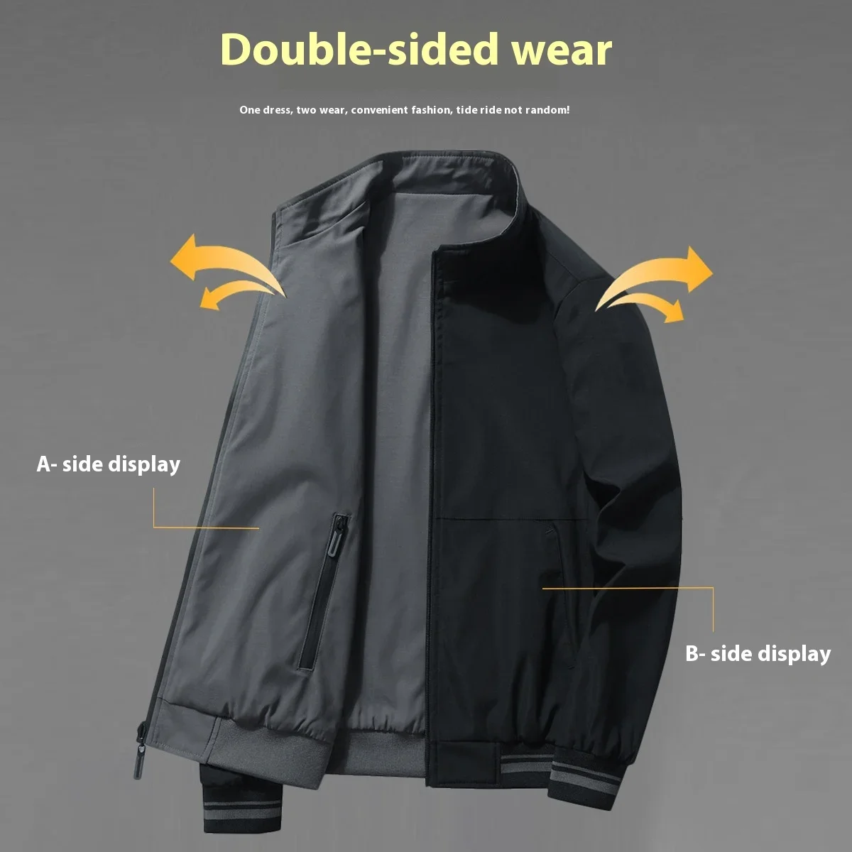 Мужская двусторонняя весенне-осенняя куртка Kurtz в повседневном стиле из ацетата