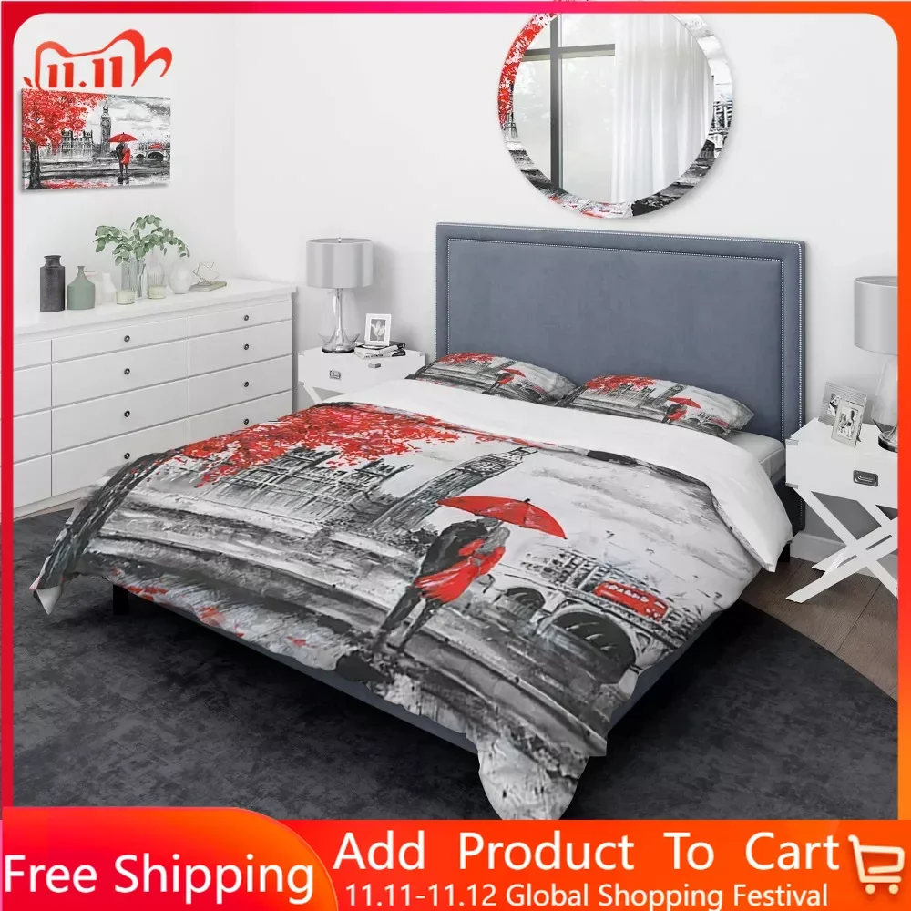 

Bed Linen Set Couples Walking in Paris' London UK Duvet Cover Set Comforter Sets Free Shipping Home Textile Garden
