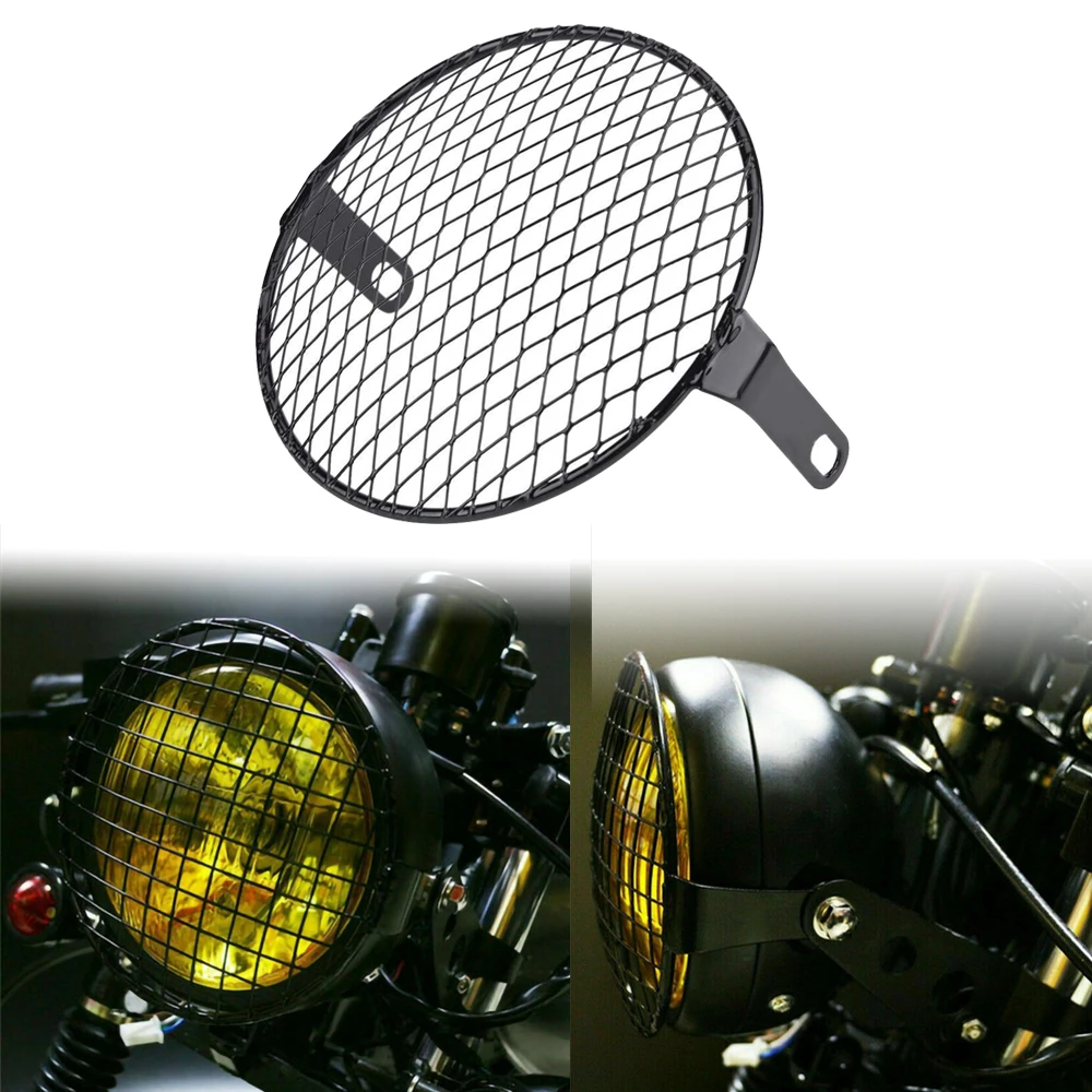 

Universal Motorcycle Headlight Protector Grille Guard Cover 7 Inch Metal Protection Mesh Grill Side Light Lamp Mount Cover