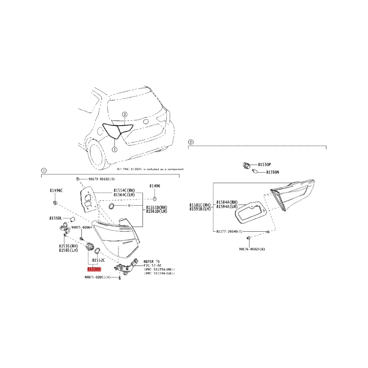 

4 шт 81536-52C80 задняя фотовспышка, комбинированный фотомодуль для Toyota светодиодный Camry Lexus LS500 LS500H 2018-2022, задняя лампа