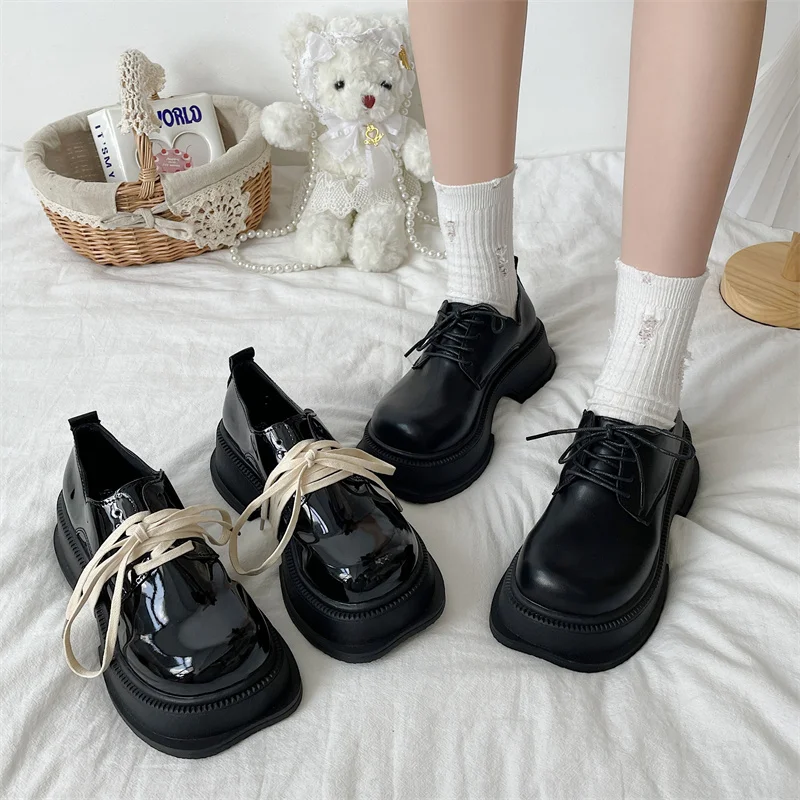 

Shoes Woman 2022 Oxfords Female Footwear Autumn British Style Modis All-Match New Leather Dress Cross Fall Preppy Cute Fashion P
