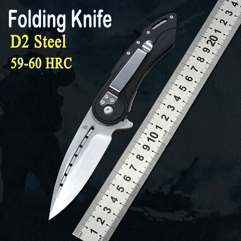 

D2 Steel Pocket Folding Knife Outdoor Combat Hunting Knives Camping Hiking Multi-Hardness Utility Knife Sharp Cutter EDC Gift