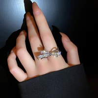 silver color bow knot bling zircon stone open rings for women fashion wedding engagement jewelry 2022 new wholesale