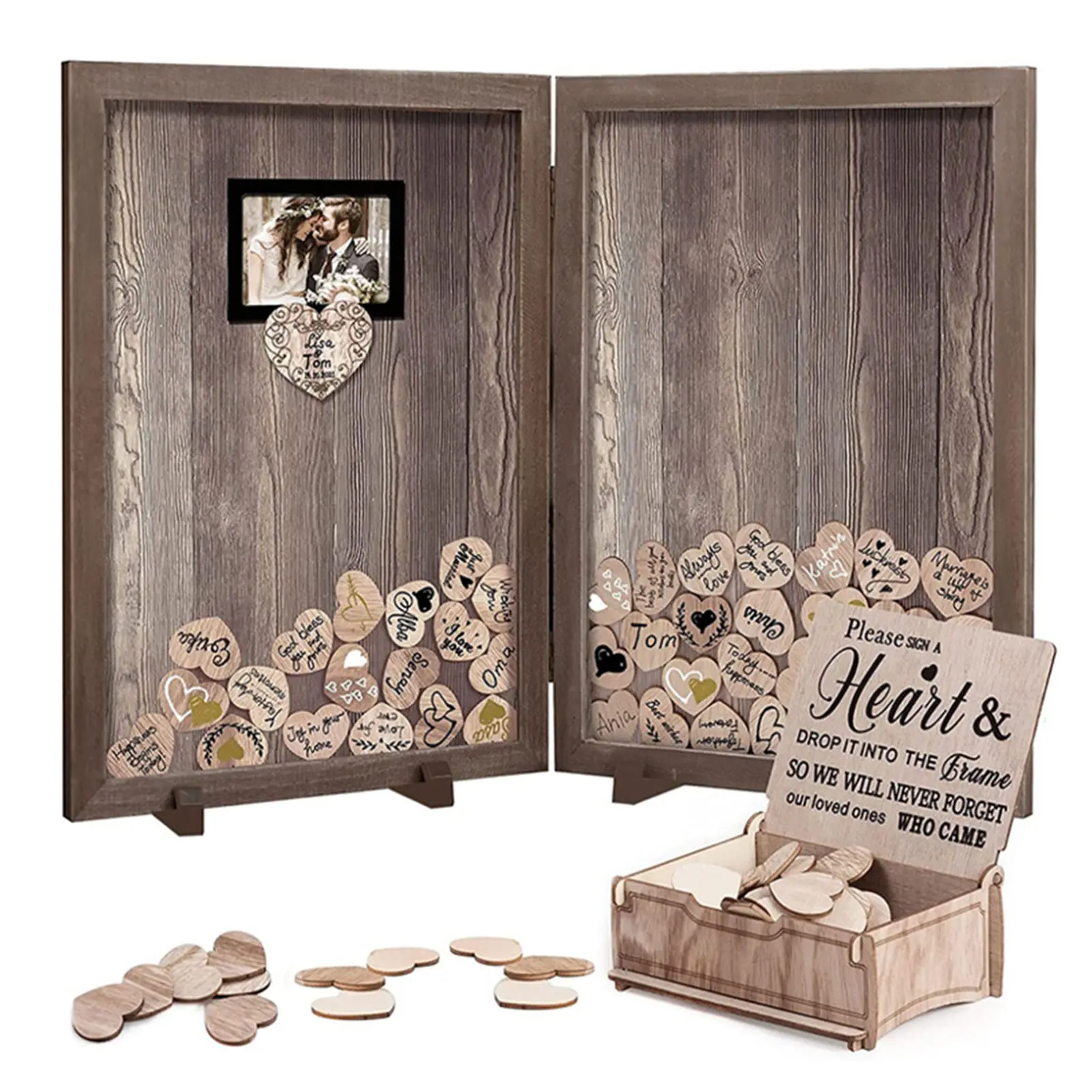 

Sign In Gift Decoration Picture Birthday Party Wedding Reception Hearts Baby Shower Home Wooden Frame Guest Book Alternatives