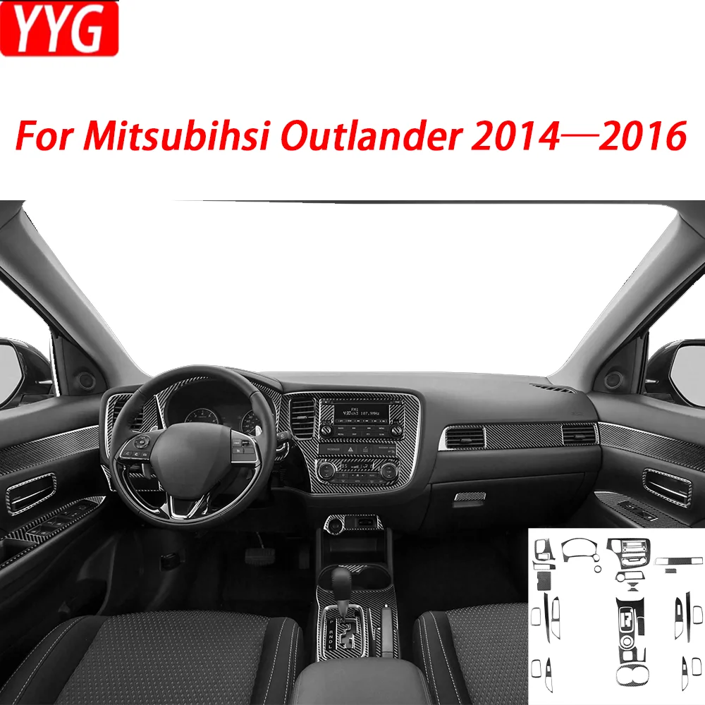Фото Для Mitsubishi Outlander 2014-2016, автомобильные аксессуары, светильник из углеродного волокна, руль, консоль, подлокотник, крышка коробки, внутренняя наклейка №1