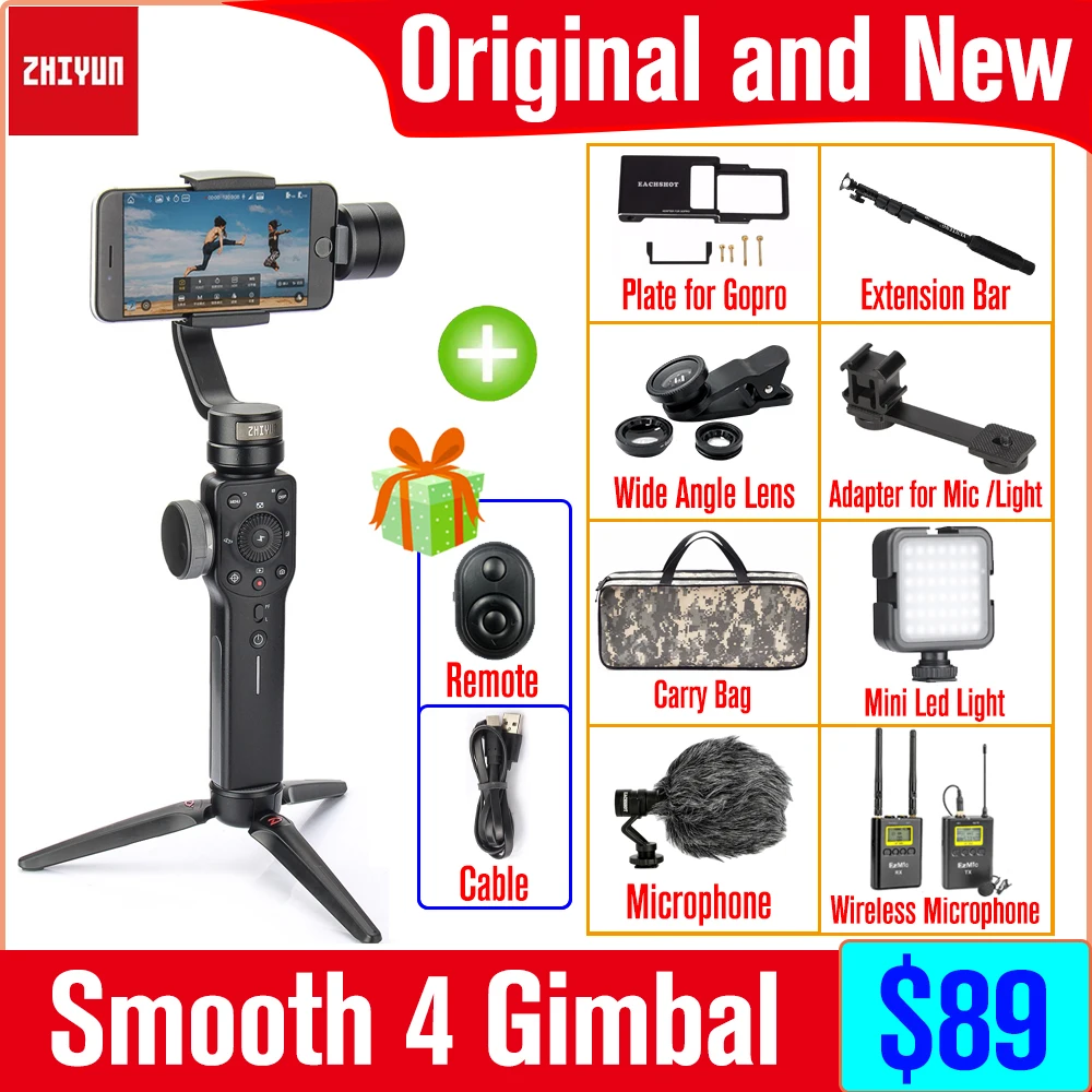 Zhiyun Smooth 4 3-осевой Ручной Стабилизатор для смартфона iPhone 11 12 Pro XS X 8 7 Plus Samsung Galaxy S8 + S7