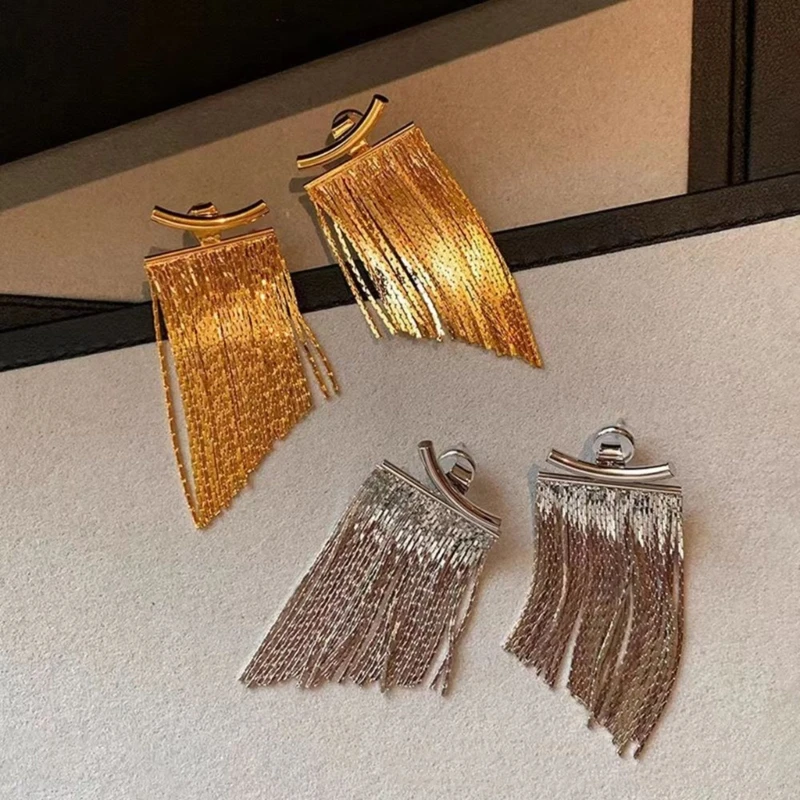Стильные Металлические висячие серьги уникальные блестящие длинные с