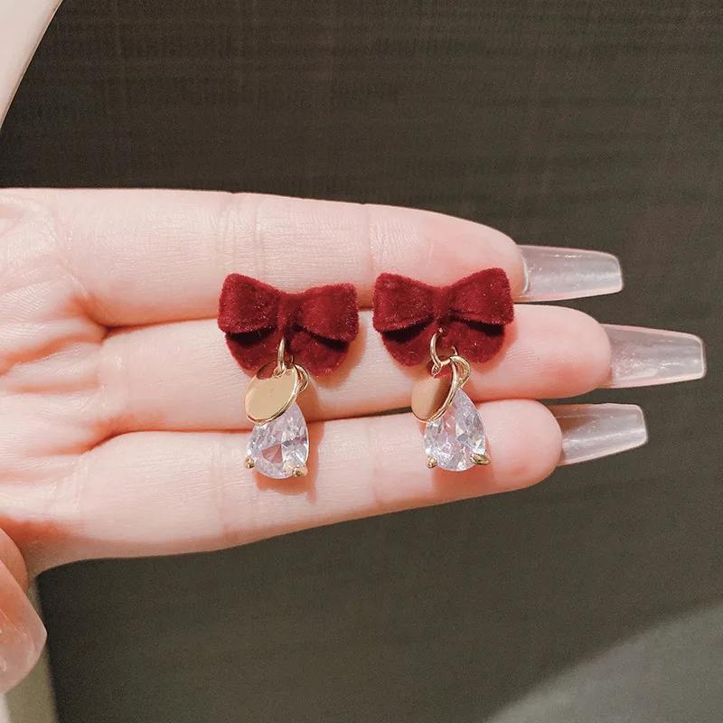 Красные серьги-бабочки для женщин и девочек серьги-гвоздики с каплями воды