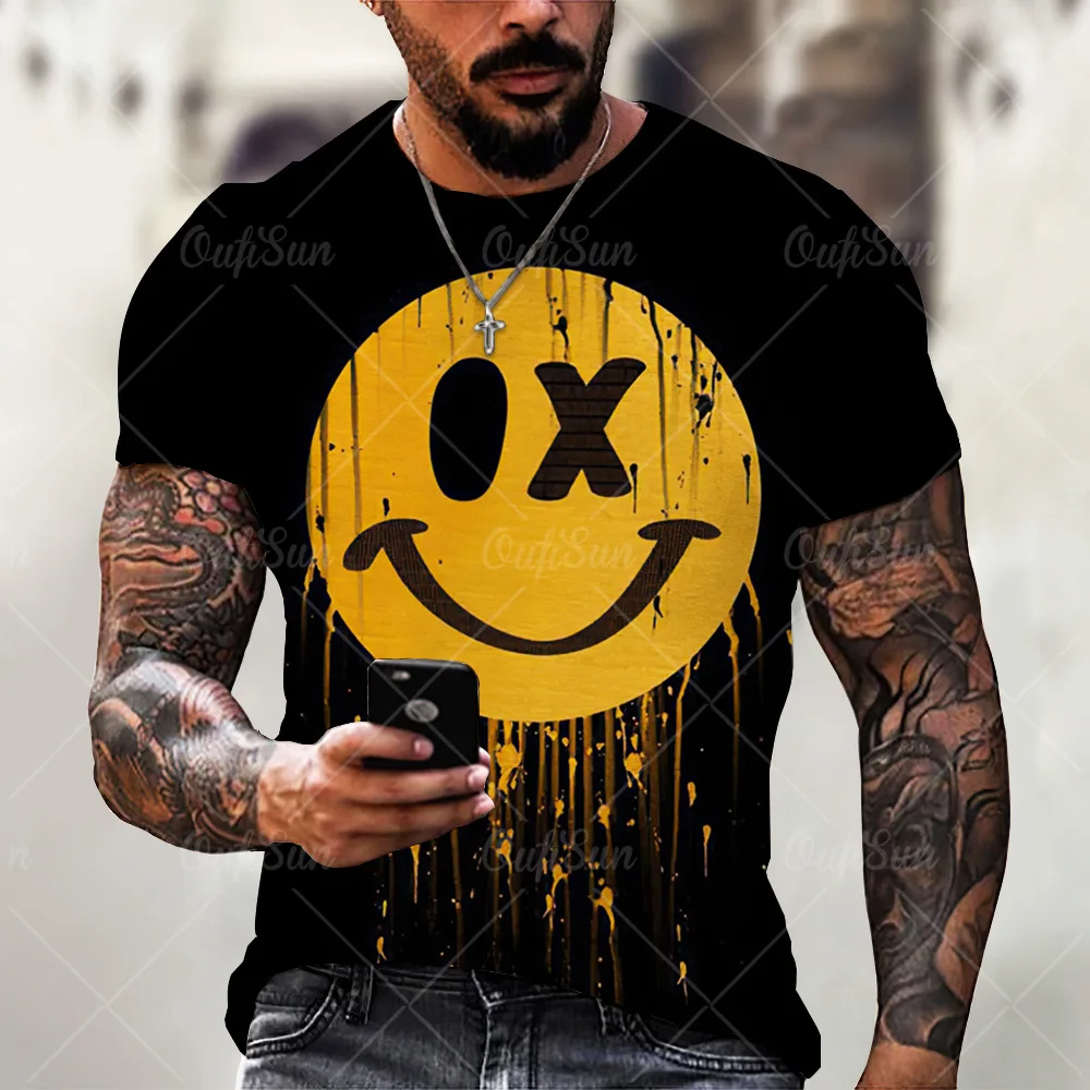 

2022 Hot Vintage Men's for T Shirt 3D Smiley Fashion Print Top Summer Short Sleeve O Neck Oversized Men's Clothing 6XLT-shirt