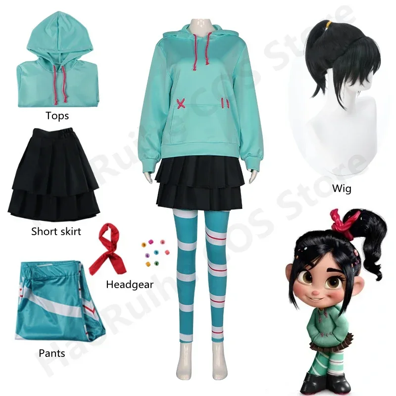 Новый аниме Vanellope от Schweetz 2025 карнавальный костюм толстовки юбка парик униформа