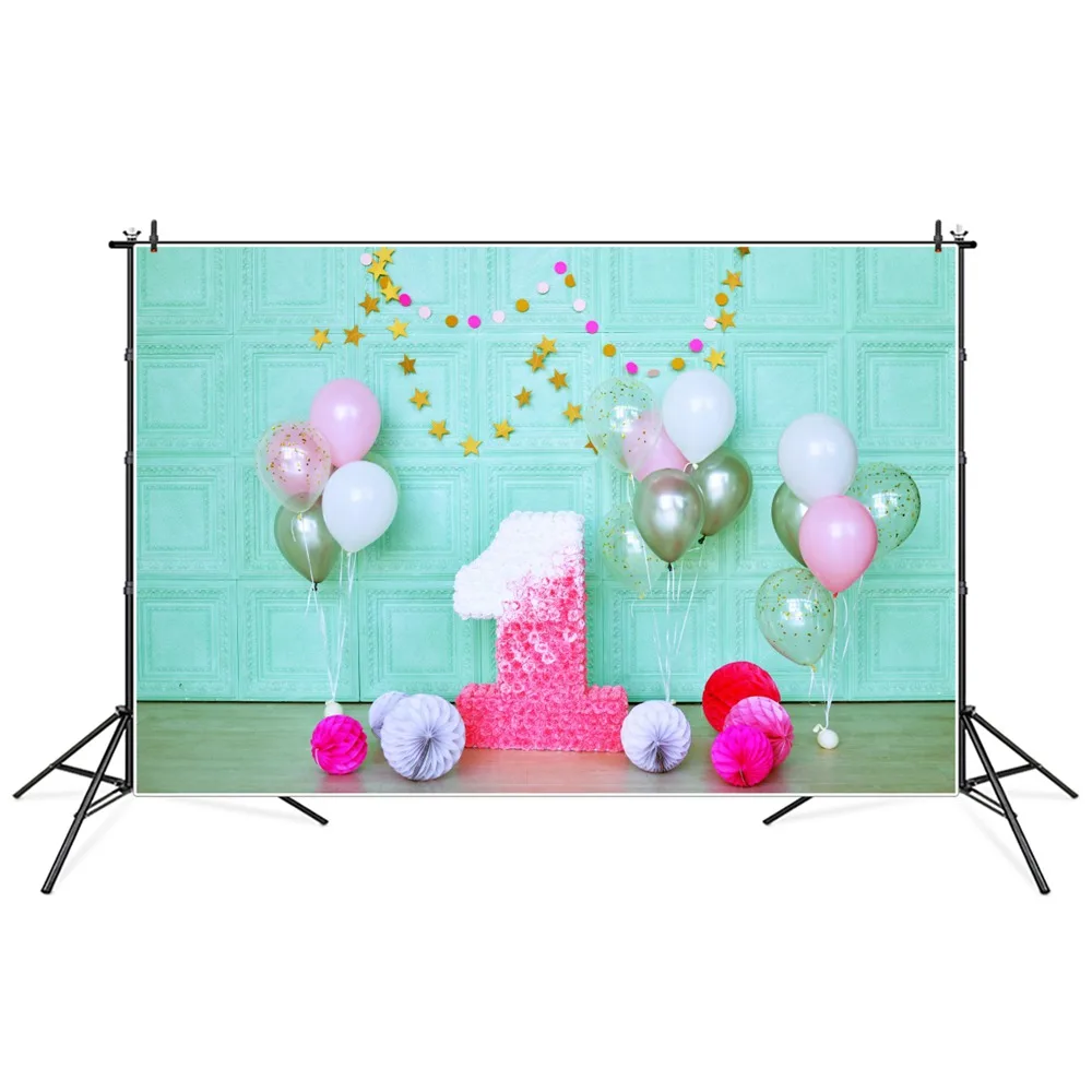 

Европейская стена цветок роза первый день рождения детской фотография декорации Детские знаки градиентные цветные воздушные шары фоны
