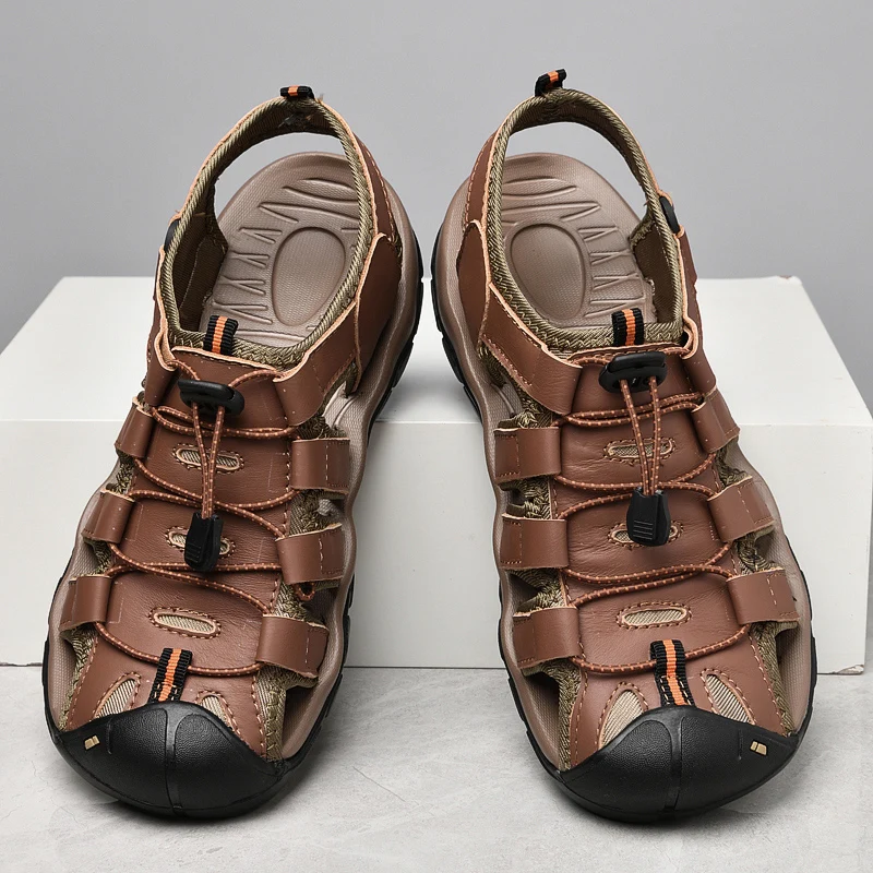 

Classic Men's Beach Sandals Walking Summer Genuine Leather Men Outdoor Casual Lightweight Sandal Fashion Man Slipper Size 38-48
