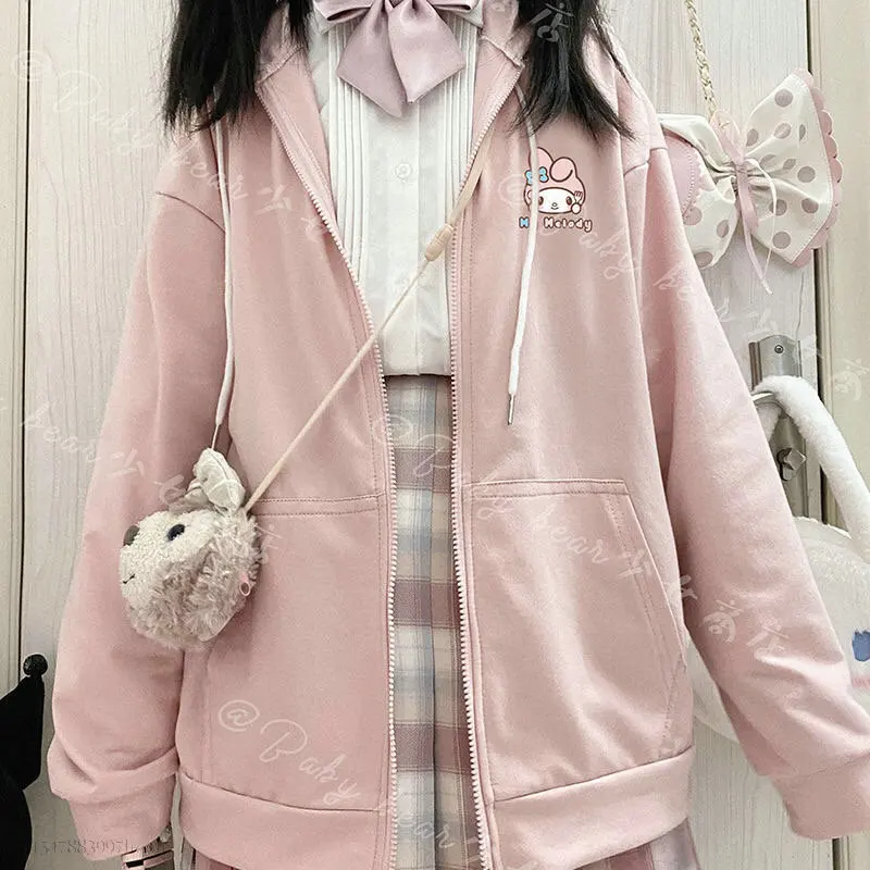 

Женский свитер с капюшоном Sanrio, рубашка с капюшоном в японском стиле колледжа Y2K, милая одежда для девушек, осень