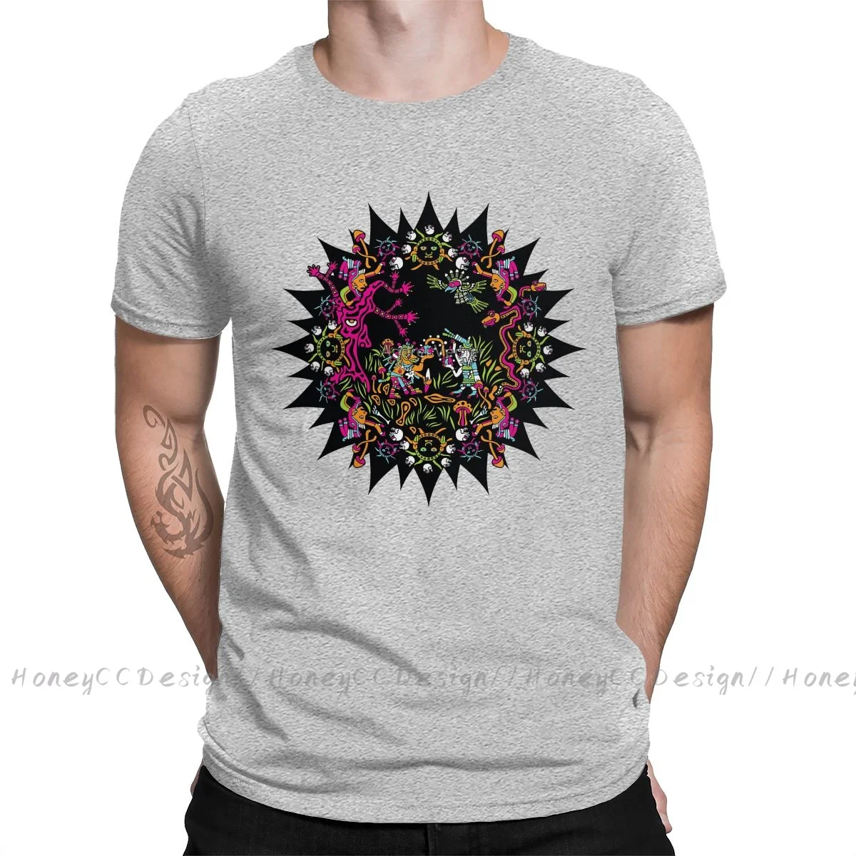 Mexico Skull Sugar T-Shirt Men Top Quality 100% Cotton Short Aztec Meeting Psychedelic Summer Sleeve asual Shirt Loose Tees