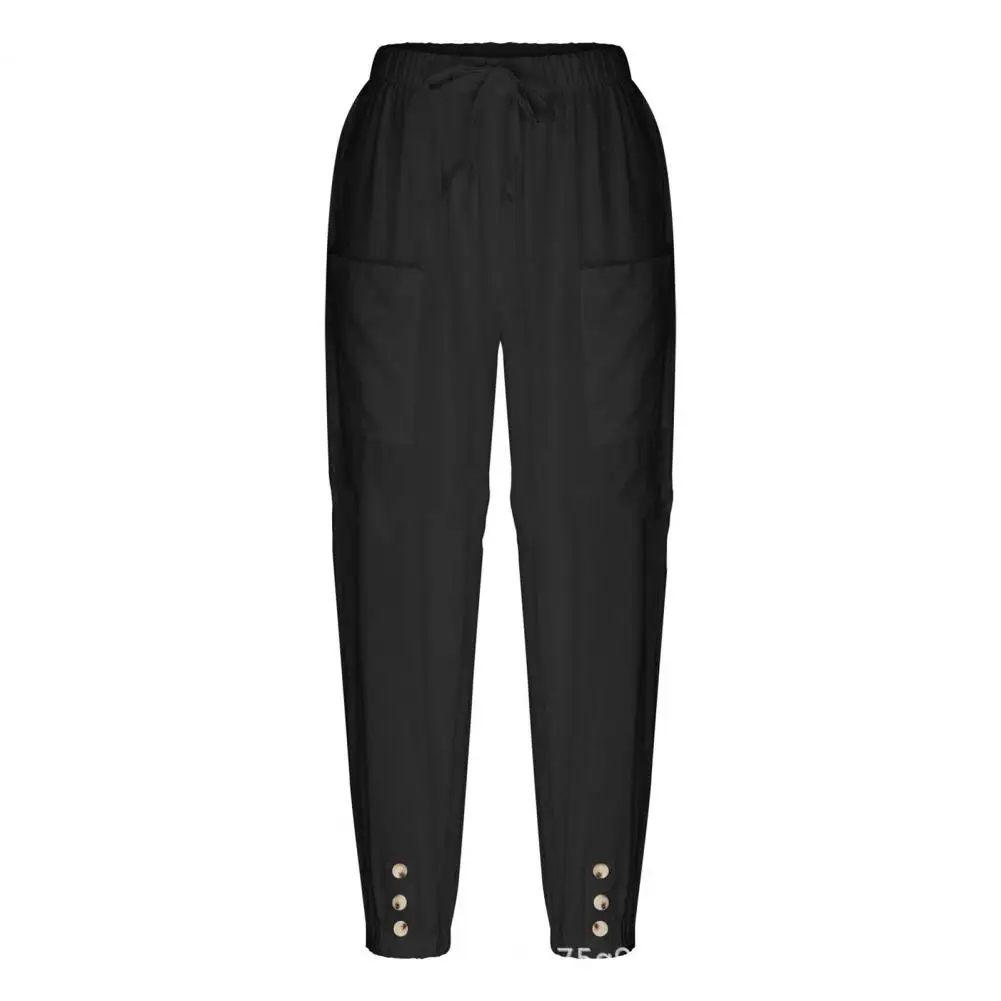 

Брюки женские летние на пуговицах с эластичным поясом