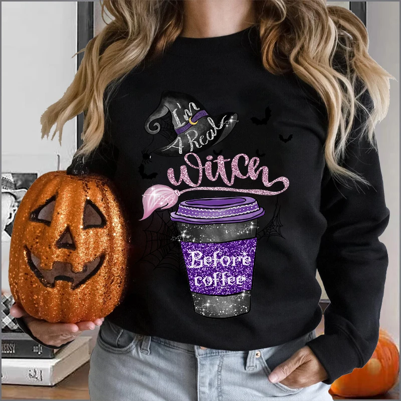 

Худи с принтом ведьмы кофе на Хэллоуин, женская уличная одежда с капюшоном, зимняя одежда, Женский Повседневный свитшот, модные худи в стиле Харадзюку